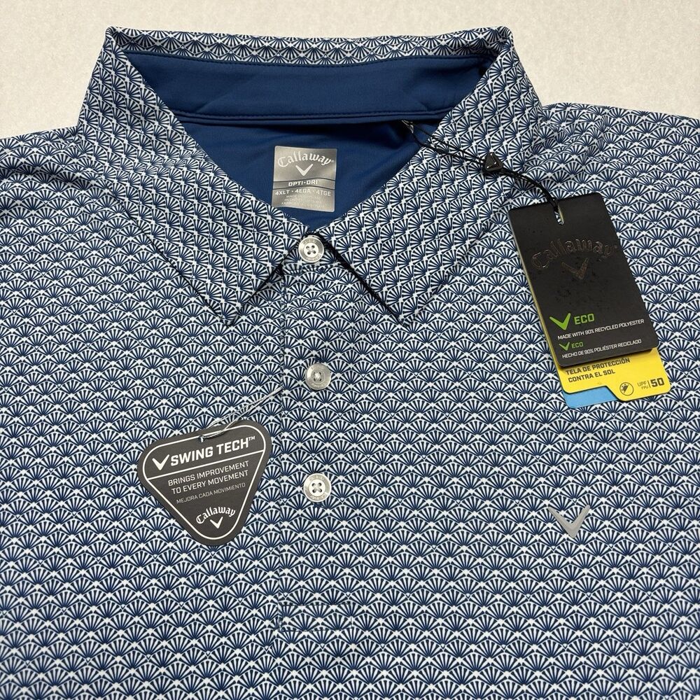 NWT Callaway Men’s 4XLT White Blue Polo Golf Shirt / Opti Dri / 50 Upf / $86